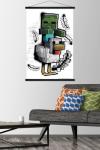Trends International Minecraft: Metro Art - Chicken Jockey Wall Poster with Magnetic Frame, 34L x 22.4W, Print and Black Hanger Bundle