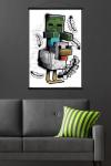 Trends International Minecraft: Metro Art - Chicken Jockey Wall Poster with Magnetic Frame, 34L x 22.4W, Print and Black Hanger Bundle