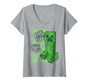 Women's Minecraft KA-Boom! Creeper and TNT Pixel Art V-Neck T-Shirt