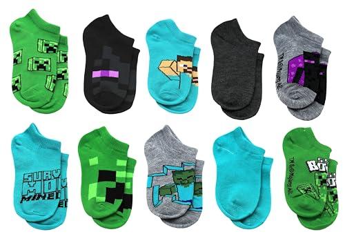 Minecraft No Show Socks for Boys, 10 Pair Multi Pack, Steve, Alex, Creeper, Zombie, Socks for Kids, Medium