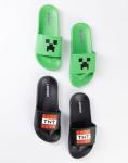 Minecraft Creeper & TNT Sliders in Green and Black | Boys' Casual Footwear | 2 Pack Sliders Featuring Creeper Face and TNT