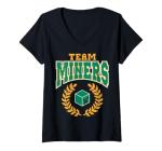 Women's Minecraft Team Miners Creeper Block Retro Varsity Badge V-Neck T-Shirt