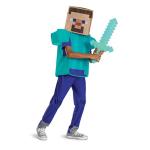 Disguise Minecraft Steve Costume for Kids, Official Minecraft Costume Pop Out Outfit with Headpiece, Child Size (7-8)