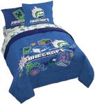 Jay Franco Kids Comforter Set Includes Sheets and Pillow Covers - Soft and Cozy Bed Set for Stylish Room Decor, Blue - Minecraft 02, 7 Piece Queen Bedding
