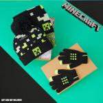 Minecraft Winter Set for Boys, Teens, 3 Piece Hat Scarf Gloves or 2 Piece Gloves & Hat, Winter Accessories, Gifts for Boys (6-14 Years, Black/Green Minecraft, 3 Pcs)
