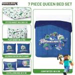 Jay Franco Kids Comforter Set Includes Sheets and Pillow Covers - Soft and Cozy Bed Set for Stylish Room Decor, Blue - Minecraft 02, 7 Piece Queen Bedding