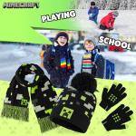 Minecraft Winter Set for Boys, Teens, 3 Piece Hat Scarf Gloves or 2 Piece Gloves & Hat, Winter Accessories, Gifts for Boys (6-14 Years, Black/Green Minecraft, 3 Pcs)