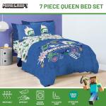 Jay Franco Kids Comforter Set Includes Sheets and Pillow Covers - Soft and Cozy Bed Set for Stylish Room Decor, Blue - Minecraft 02, 7 Piece Queen Bedding