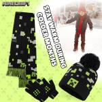 Minecraft Winter Set for Boys, Teens, 3 Piece Hat Scarf Gloves or 2 Piece Gloves & Hat, Winter Accessories, Gifts for Boys (6-14 Years, Black/Green Minecraft, 3 Pcs)