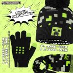 Minecraft Winter Set for Boys, Teens, 3 Piece Hat Scarf Gloves or 2 Piece Gloves & Hat, Winter Accessories, Gifts for Boys (6-14 Years, Black/Green Minecraft, 3 Pcs)
