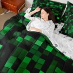 Manfei Pixelated Miners Game Full Size Comforter Set,Geometric Check Video Games Bedding,Gamepad Camo Grid Decor for Kids All Season,Black Green（Fitted+Sheet+2 Pillowcases+2 Throw Pillow Covers）