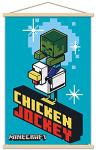 Trends International Minecraft - Chicken Jockey Wall Poster with Magnetic Frame, 34L x 22.4W, Print and Beechwood Hanger Bundle