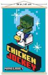 Trends International Minecraft - Chicken Jockey Wall Poster with Magnetic Frame, 34L x 22.4W, Print and Beechwood Hanger Bundle
