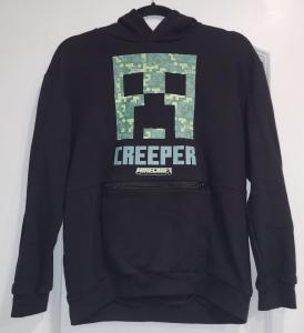 Minecraft Creeper Graphic Print Fleece Hoodie Black Hooded Sweatshirt Boy's L Lg