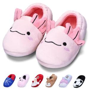 WateLves Kids Slippers Full Wrapped Toddler Slippers Boys Girls Comfortable Winter House Shoes(Cute Axolotl,36/37)