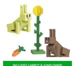 2024 Minecraft 15th Anniversary Action Figures: RABBITS (w/ Carrot & Sunflower)