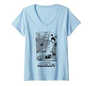 Women's Minecraft Japanese Katakana Logo Minimalist Streetwear V-Neck T-Shirt