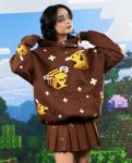 Minecraft Bee Graphic Pullover Hoodie Brown Yellow Long Sleeve S-2XL