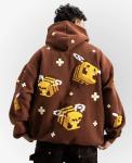 Minecraft Bee Graphic Pullover Hoodie Brown Yellow Long Sleeve S-2XL