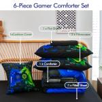 PERFEMET 6-Piece Game Twin Comforter Set for Kids Blue and Green Boys Gaming Bed in a Bag with Sheets Soft 3D Cool Fluffy Video Game Console Bedding Set for Girls Teen(Blue Green, Twin)