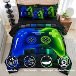 PERFEMET 6-Piece Game Twin Comforter Set for Kids Blue and Green Boys Gaming Bed in a Bag with Sheets Soft 3D Cool Fluffy Video Game Console Bedding Set for Girls Teen(Blue Green, Twin)