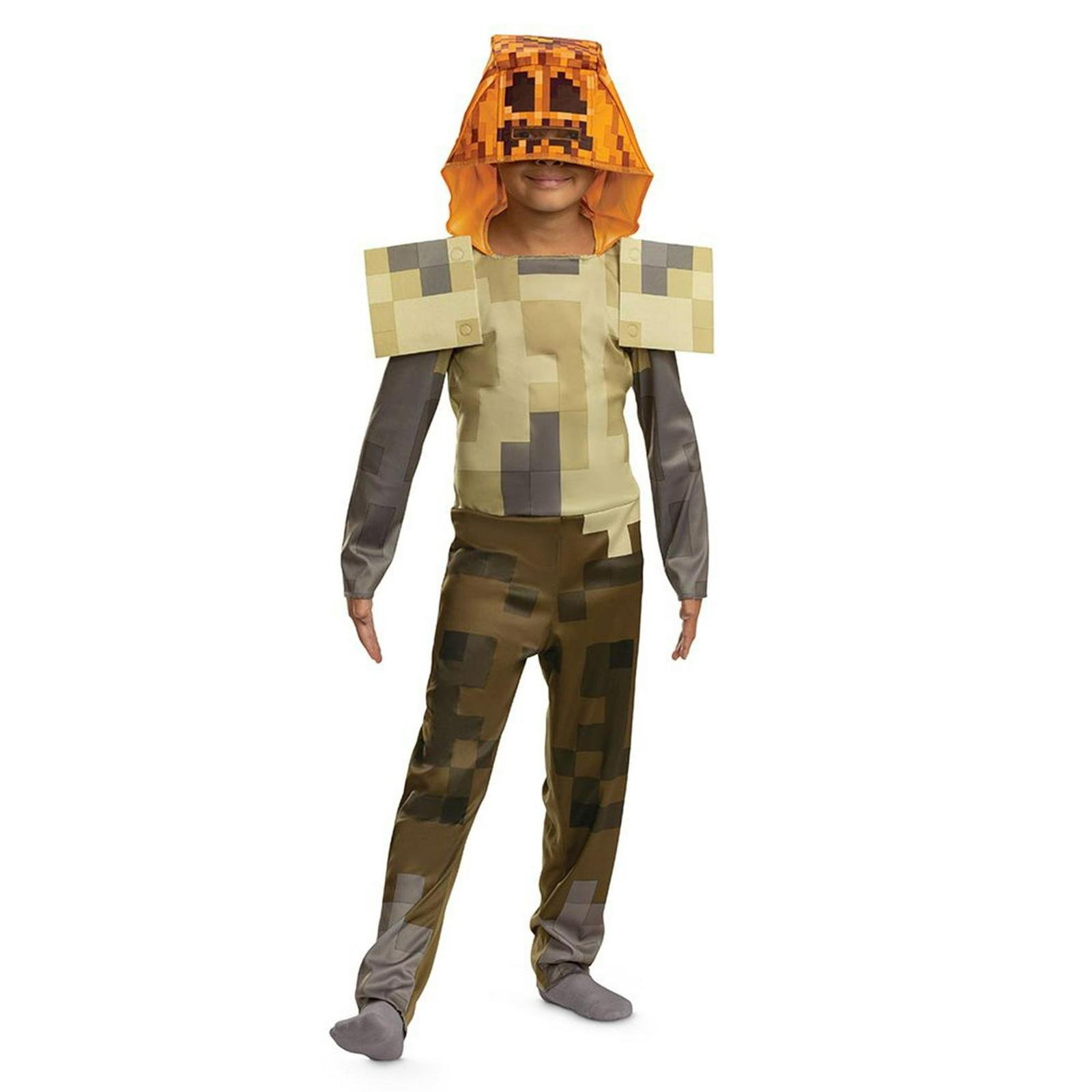 Kids Minecraft Hooded Halloween Costume Jumpsuit Husk Jack O'Lantern Large 10-12