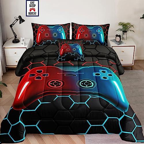 5 Pieces Bed in a Bag for Boys Bedding Sets Twin Size,Gamer Comforter Sets for Boys Kids, Gaming Comforter Set for Teens Room Decor with Flat Sheet,Fitted Sheet,Pillowcase,Cushion Cover