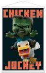 A Minecraft Movie - Chicken Jockey Wall Poster with Magnetic Frame, 34L" x 22.4W", Print and White Hanger Bundle