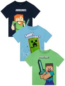 Minecraft Shirt For Boys, Gaming Boys Tee Shirts, Multipack Cotton T Shirts For Gamers, Multicolored 10