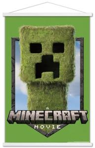 A Minecraft Movie - Creeper Logo Wall Poster with Magnetic Frame, 34L" x 22.4W", Premium Print and White Hanger Bundle