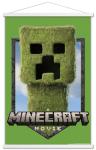 A Minecraft Movie - Creeper Logo Wall Poster with Magnetic Frame, 34L" x 22.4W", Premium Print and White Hanger Bundle