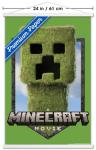 A Minecraft Movie - Creeper Logo Wall Poster with Magnetic Frame, 34L" x 22.4W", Premium Print and White Hanger Bundle