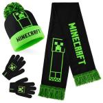 Minecraft Winter Set for Boys, Teens, 3 Piece Hat Scarf Gloves or 2 Piece Gloves & Hat, Winter Accessories, Gifts for Boys (6-14 Years, Green/Black Creeper, 3 Pcs)