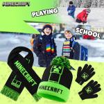 Minecraft Winter Set for Boys, Teens, 3 Piece Hat Scarf Gloves or 2 Piece Gloves & Hat, Winter Accessories, Gifts for Boys (6-14 Years, Green/Black Creeper, 3 Pcs)