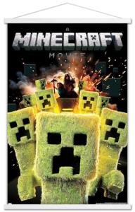 A Minecraft Movie - Creeper Explosion Wall Poster with Magnetic Frame, 34L" x 22.4W", Premium Print and White Hanger Bundle