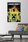 A Minecraft Movie - Creeper Explosion Wall Poster with Magnetic Frame, 34L" x 22.4W", Premium Print and White Hanger Bundle