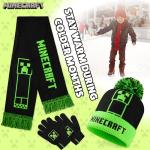 Minecraft Winter Set for Boys, Teens, 3 Piece Hat Scarf Gloves or 2 Piece Gloves & Hat, Winter Accessories, Gifts for Boys (6-14 Years, Green/Black Creeper, 3 Pcs)