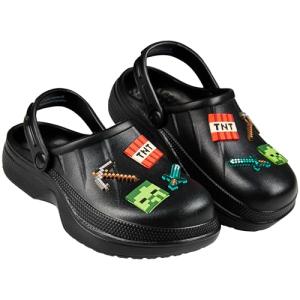 Minecraft Boys Clogs Slip On Sandals Kids Summer Shoes Outdoor Water Shoes for Pool Beach Travel Creeper Gifts for Gamers(Black with Charms, 12-13 US)