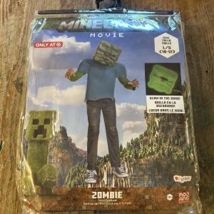 Minecraft Movie ZOMBIE Jumpsuit Costume Size L 10-12 Mask Glows NIP Unisex