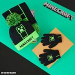 Minecraft Winter Set for Boys, Teens, 3 Piece Hat Scarf Gloves or 2 Piece Gloves & Hat, Winter Accessories, Gifts for Boys (4-7 Years, Green/Black Creeper, 3 Pcs)