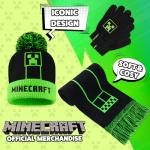 Minecraft Winter Set for Boys, Teens, 3 Piece Hat Scarf Gloves or 2 Piece Gloves & Hat, Winter Accessories, Gifts for Boys (4-7 Years, Green/Black Creeper, 3 Pcs)