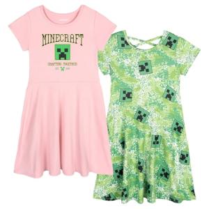 Minecraft Creeper Big Girls 2 Pack Dresses Green/Pink 10-12