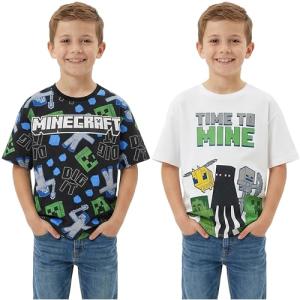 Get Trend Minecraft Boys Short Sleeve T Shirts, Crewneck Summer Tops, Graphic Tees, Pack of 2, Creeper Gamer Gifts, 5-14 Yrs (7-8 Years, Grey/Black Minecraft 2 Pck)