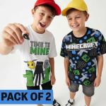 Get Trend Minecraft Boys Short Sleeve T Shirts, Crewneck Summer Tops, Graphic Tees, Pack of 2, Creeper Gamer Gifts, 5-14 Yrs (7-8 Years, Grey/Black Minecraft 2 Pck)