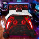 Peopleareok 6 Piece Gaming Comforter Sets Twin, 3D Red Game Controller Design Twin Comforter Bed in A Bag Video Game Bedding, Soft Microfiber Gaming Bedding Set for Boys Kids All Season