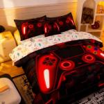 Peopleareok 6 Piece Gaming Comforter Sets Twin, 3D Red Game Controller Design Twin Comforter Bed in A Bag Video Game Bedding, Soft Microfiber Gaming Bedding Set for Boys Kids All Season