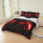 Peopleareok 6 Piece Gaming Comforter Sets Twin, 3D Red Game Controller Design Twin Comforter Bed in A Bag Video Game Bedding, Soft Microfiber Gaming Bedding Set for Boys Kids All Season