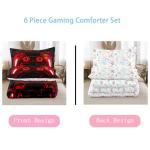 Peopleareok 6 Piece Gaming Comforter Sets Twin, 3D Red Game Controller Design Twin Comforter Bed in A Bag Video Game Bedding, Soft Microfiber Gaming Bedding Set for Boys Kids All Season