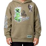 Minecraft Boys Pullover Hoodie, Creeper Graphic Fleece Sweatshirt, Olive