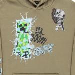 Minecraft Boys Pullover Hoodie, Creeper Graphic Fleece Sweatshirt, Olive